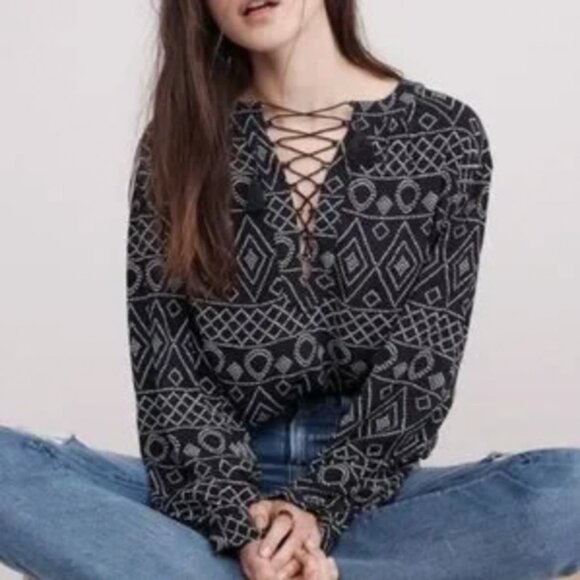 MADEWELL Lace Up Peasant Top in Caravan Print - Picture 1 of 12